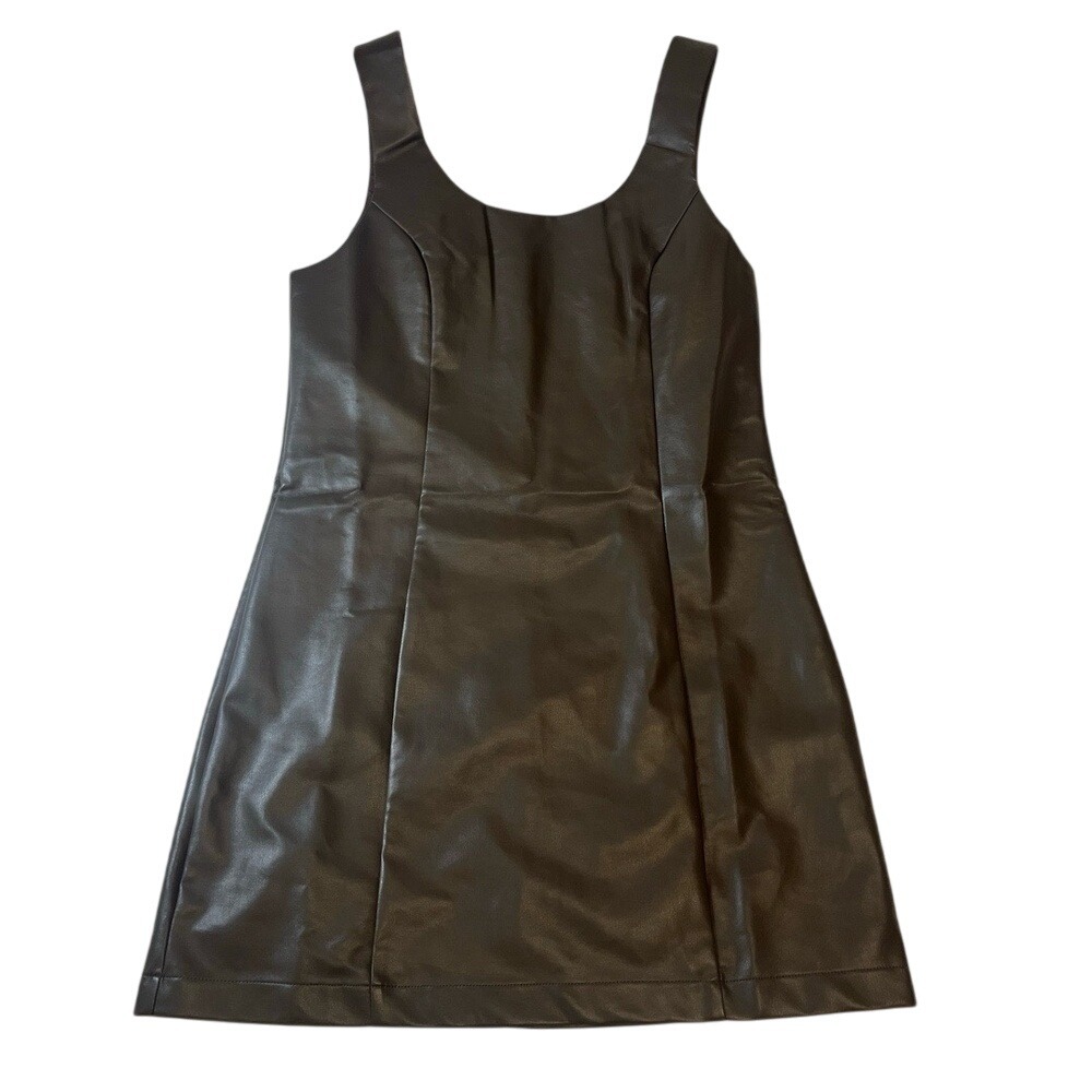 Pink Lilly Womens Pleather Mini Dress Size Small Dark Brown Sleeveless Edgy Chic